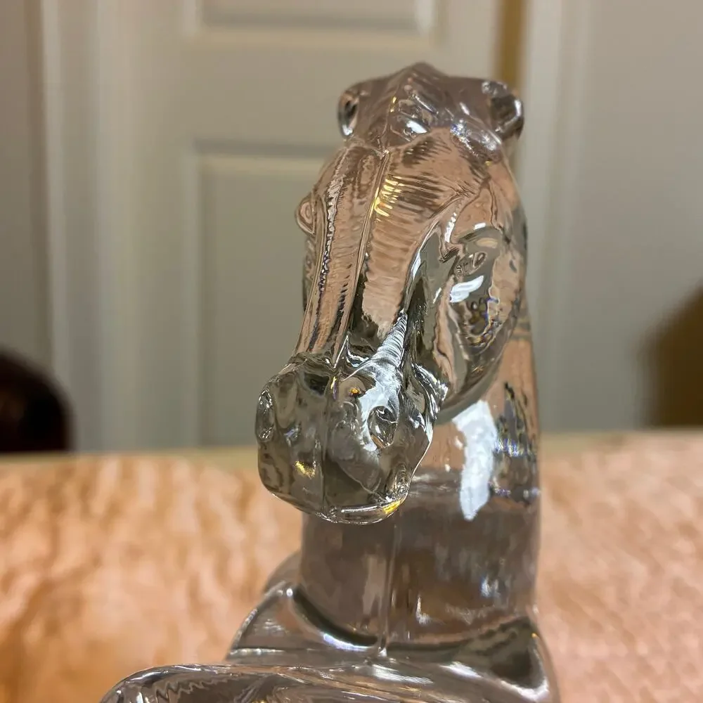 Vintage L.E. Smith Clear Glass Rearing Horse Bookend Figurine 8” Art Deco